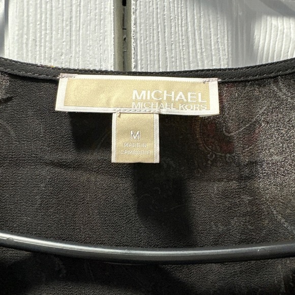 Michael Kors ‎ Dress Paisley Print Smocked Waist Ruffle Long Sleeve Sienna SZ M - Picture 2 of 6